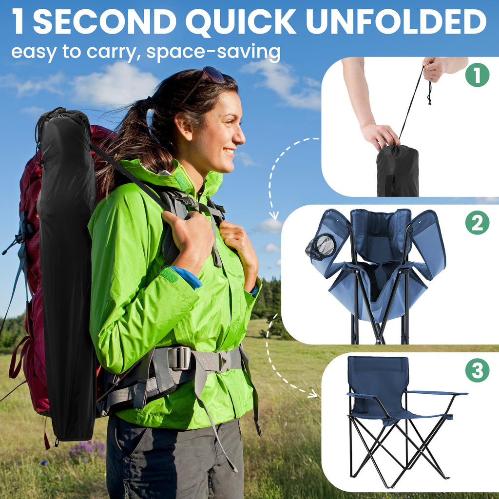 2-Pack Foldable Camping Chairs with Cup Holder, Carry Bag E248