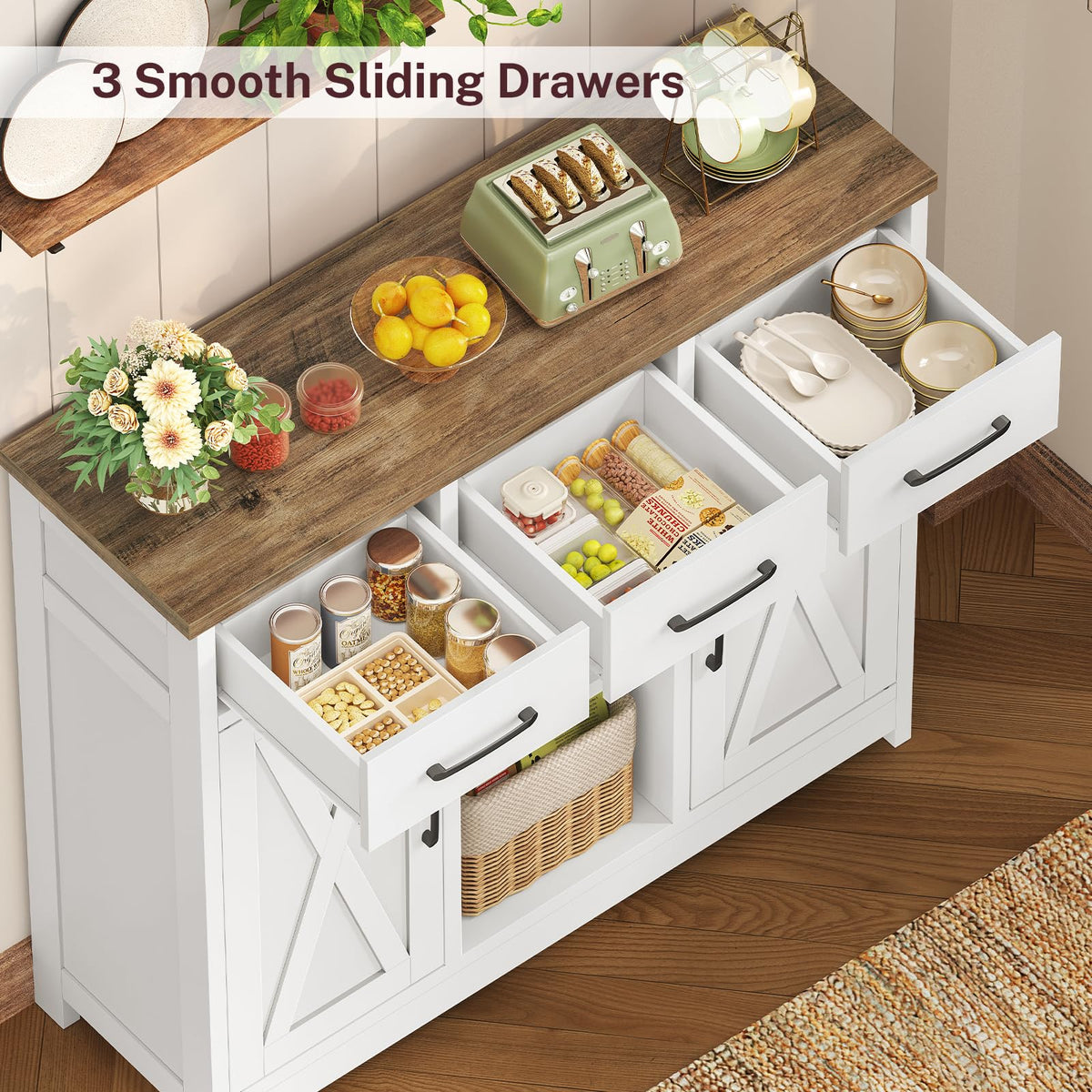 White Storage Cabinet with 3 Drawers and 2 Doors P387377