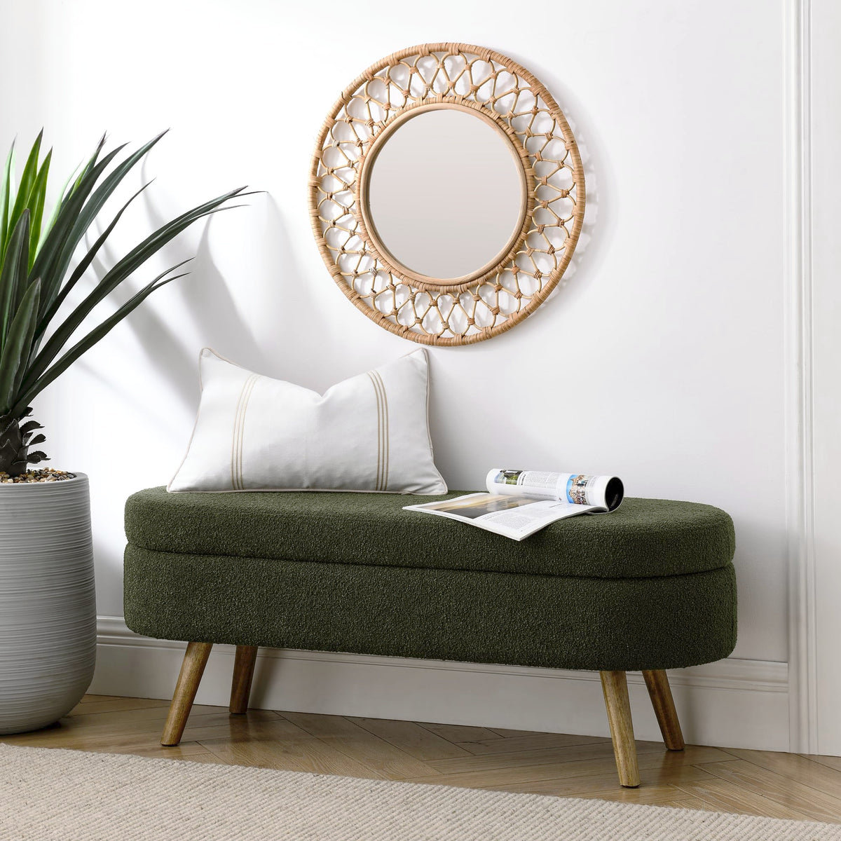 Oval Storage Bench with Rubber Wood Legs Green R489