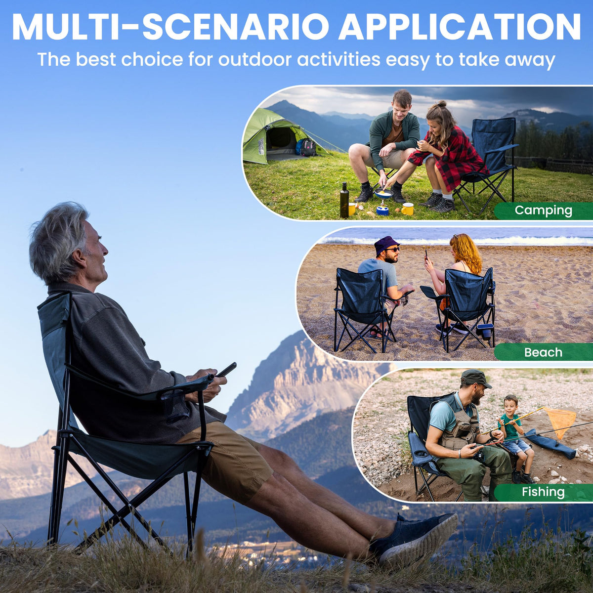2-Pack Foldable Camping Chairs with Cup Holder, Carry Bag E248