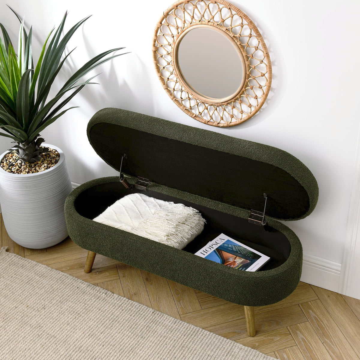 Oval Storage Bench with Rubber Wood Legs Green R489