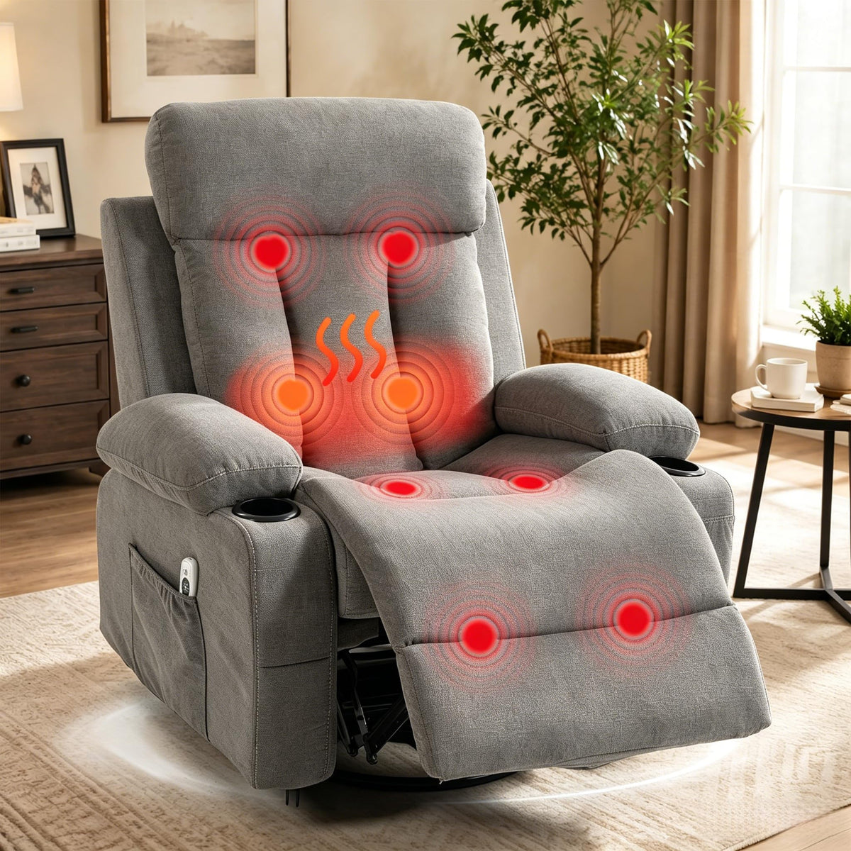 Grey Swivel Rocker Recliner with Massage and Heating P912546