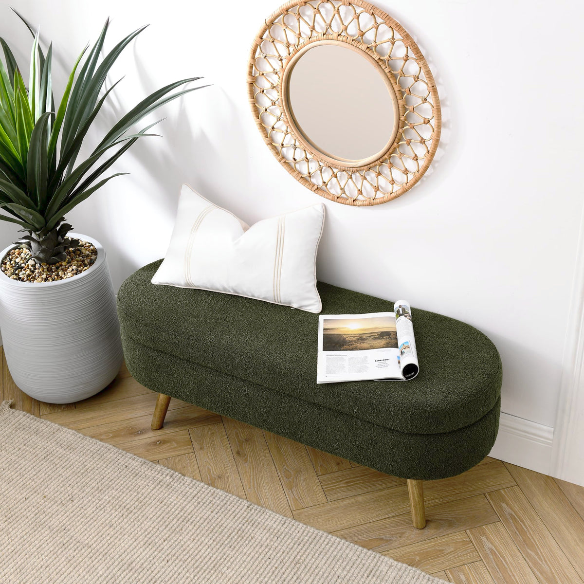 Oval Storage Bench with Rubber Wood Legs Green R489