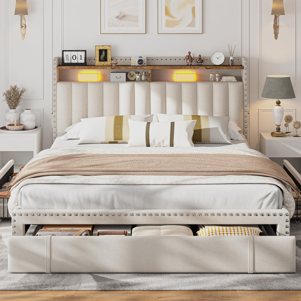 Queen Bed Frame with 3 Storage Drawers & Headboard X298