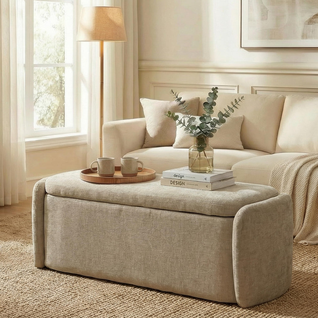 Khaki Upholstered Storage Bench V75555