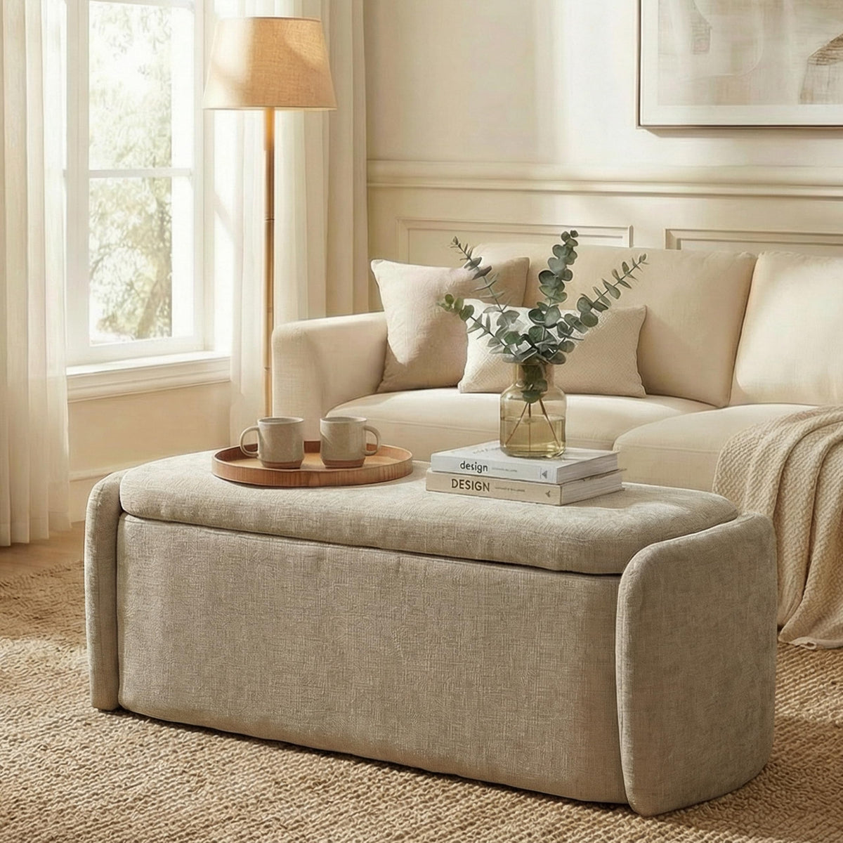 Khaki Upholstered Storage Bench V75555
