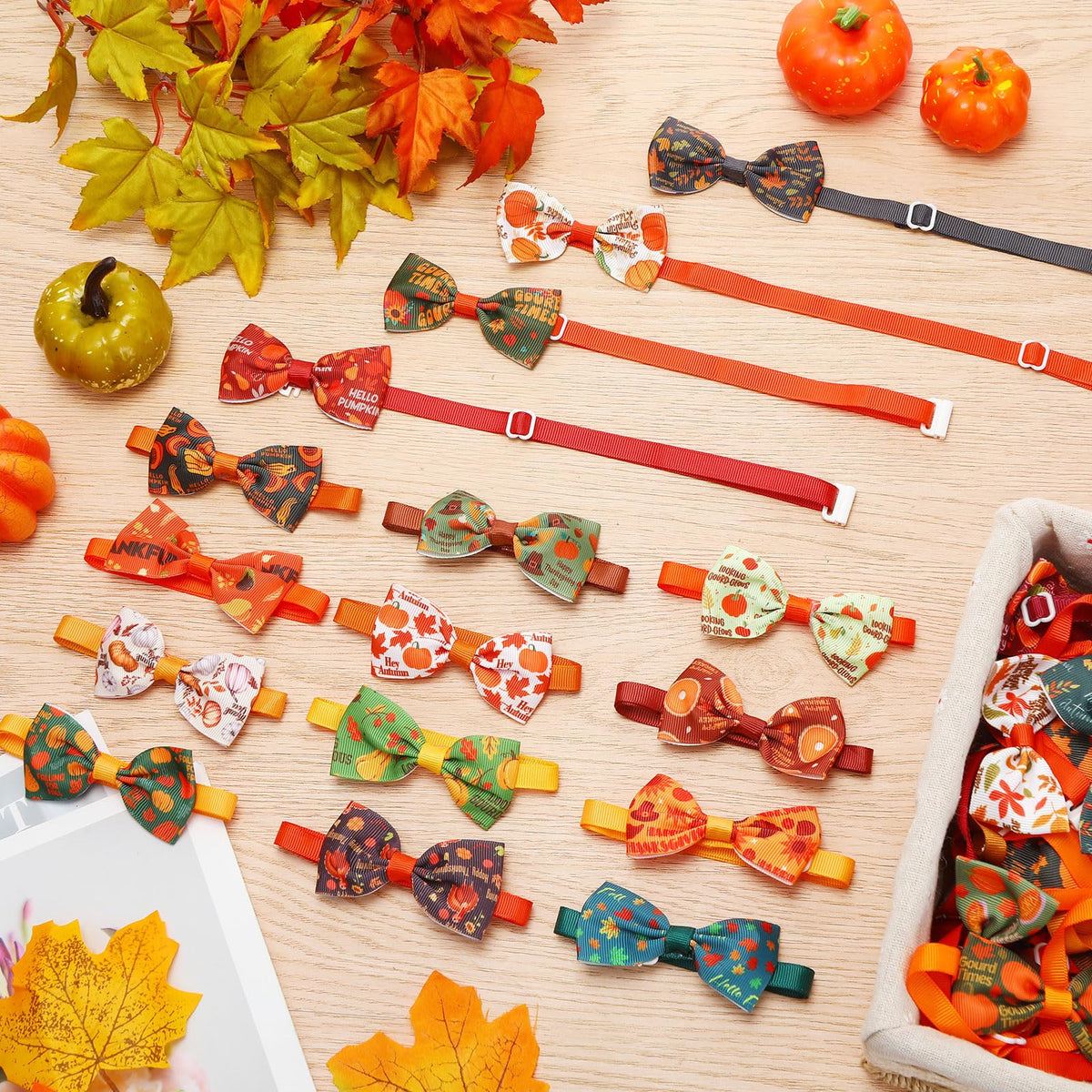 100 Pcs Fall Dog Bow Adjustable Pet Bowtie Collar E822023