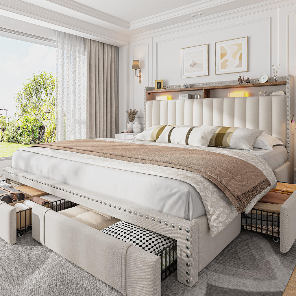 Queen Bed Frame with 3 Storage Drawers & Headboard X298