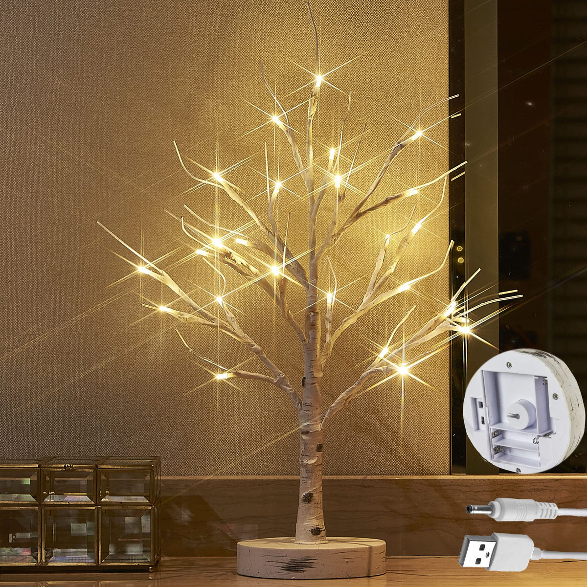 Lighted Birch Tree with Timer 18IN 24 LED B575