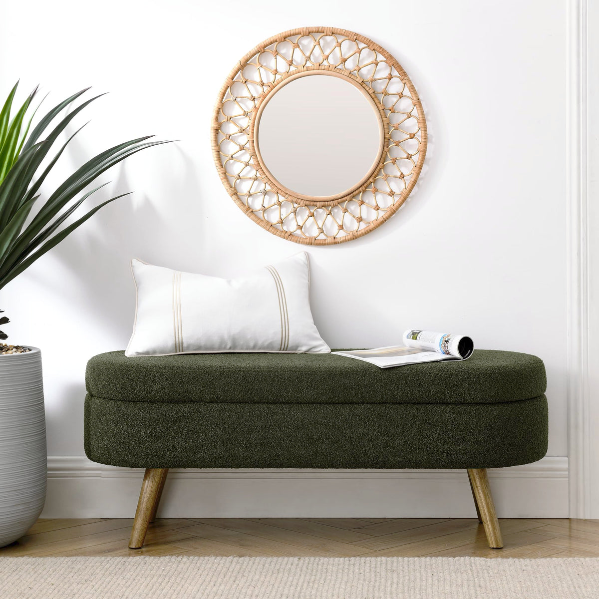 Oval Storage Bench with Rubber Wood Legs Green R489