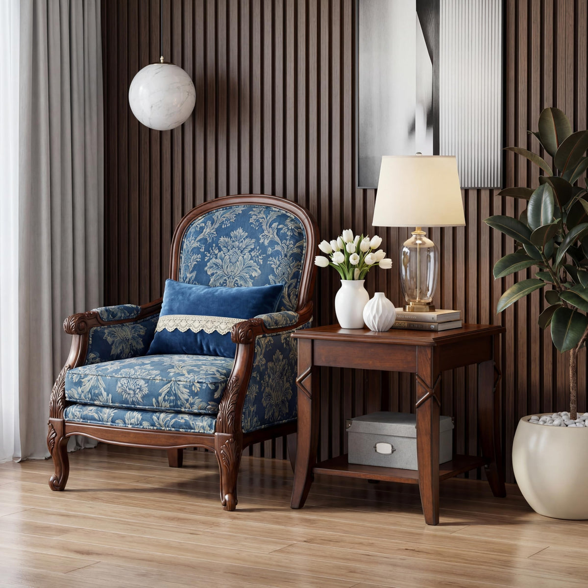 Solid Wood Side End Table with Storage Shelf O562650